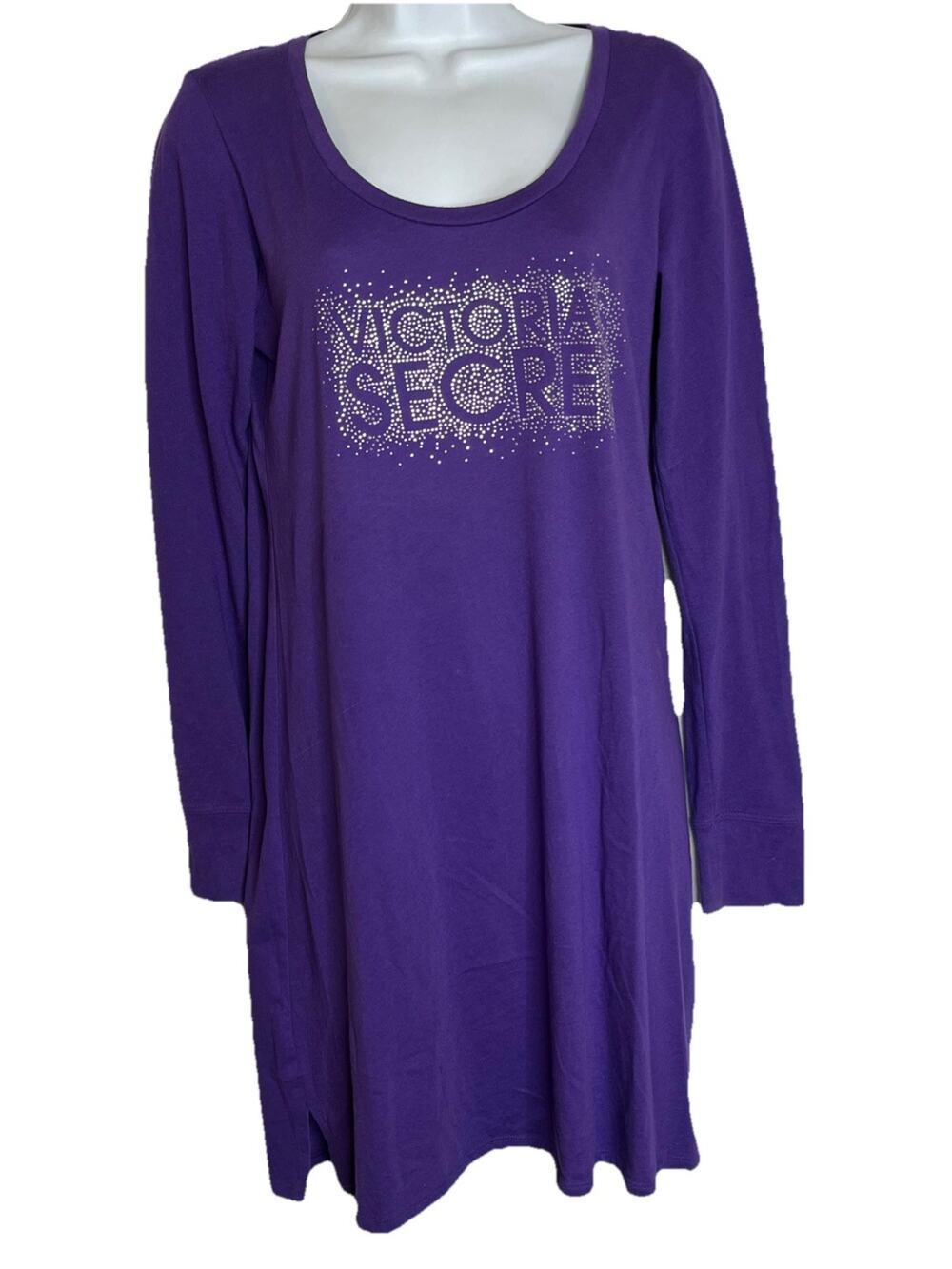 Victoria’s Secret Women's M Purple Rhinestone Spell Out Long Sleeve Sleep Shirt